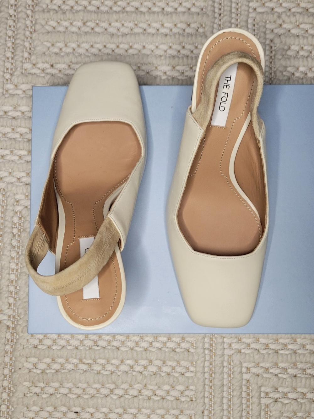 THE FOLD Cream Square-Toe Slingback Flats